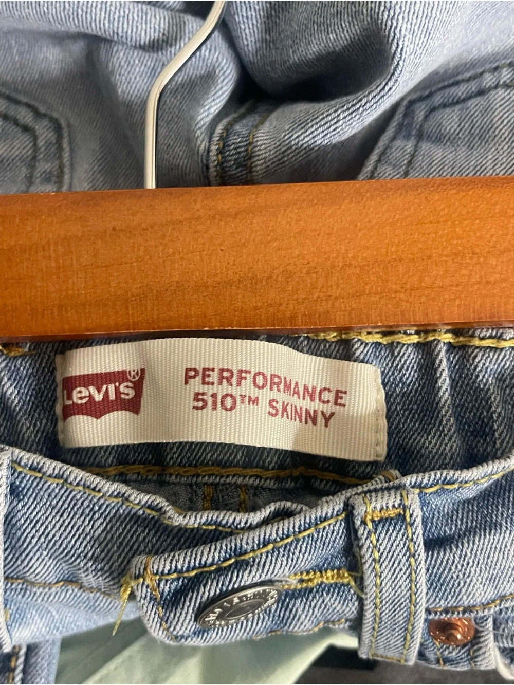 Levi's 510 Skinny Light Blue Distressed‎ Denim Jeans Adjustable Waist 10 Regular